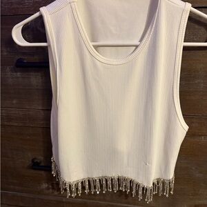 Chic White Sleeveless Embellished Crop Tank​